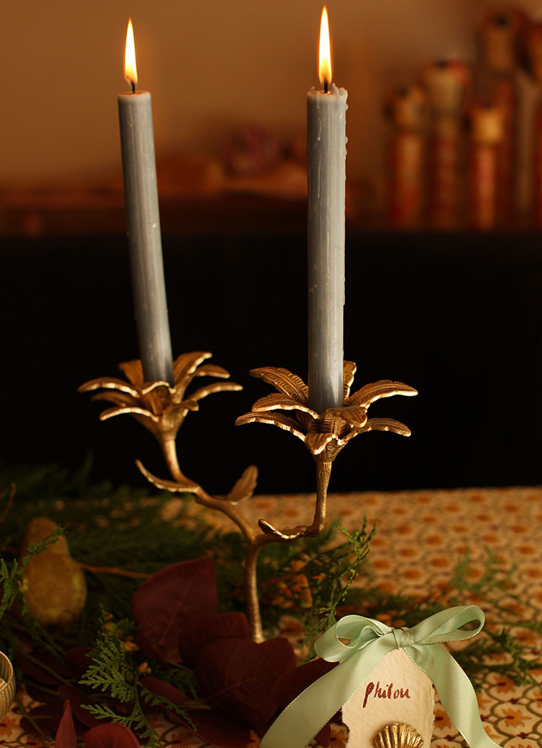 Doing Goods Palash Palm kandelaar 22,5 cm - detail brons