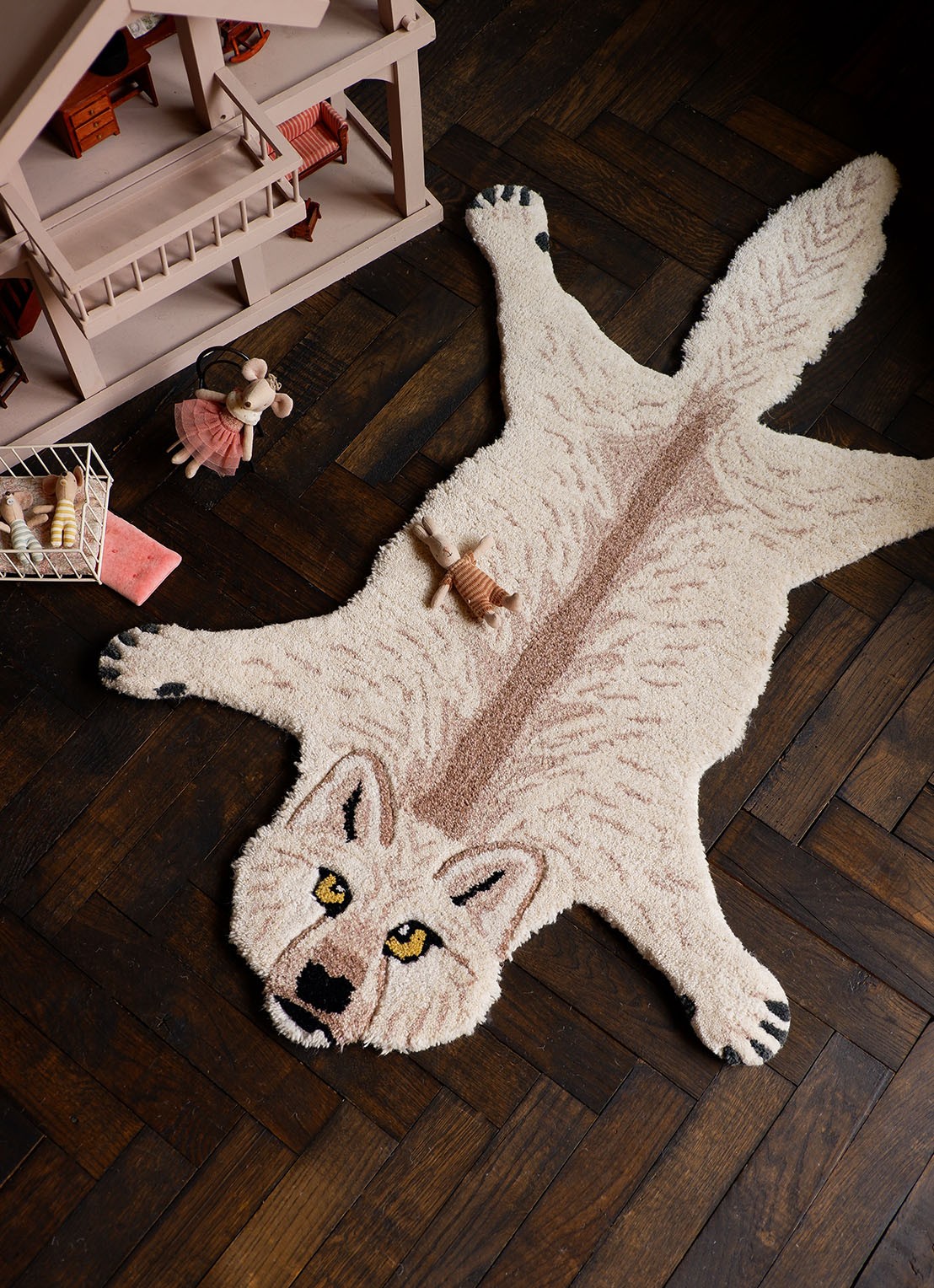 Doing Goods Tapis Amis Woozy Wolf Small vloerkleed 102 x 71 cm - detail beige