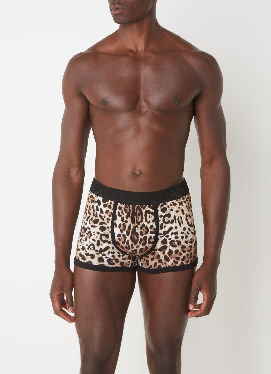 Dolce & Gabbana Boxershort met panterprint en logoband - voorkant 3 lichtbruin