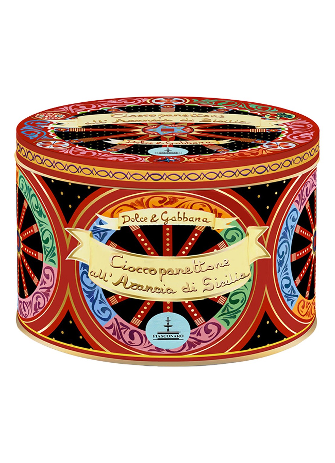 Dolce & Gabbana Fiasconaro cacao panettone met gekonfijte sinaasappel en chocolade in bewaarblik 1 kg - voorkant undefined