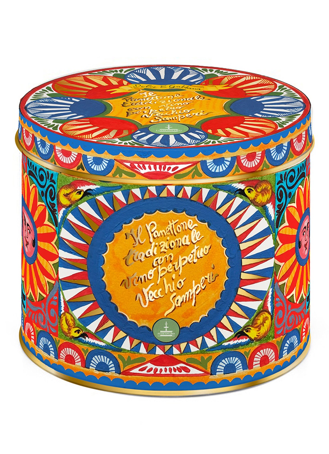 Dolce & Gabbana Fiasconaro panettone met liqueurwijn Vecchio Samperi in bewaarblik 1 kg - voorkant undefined