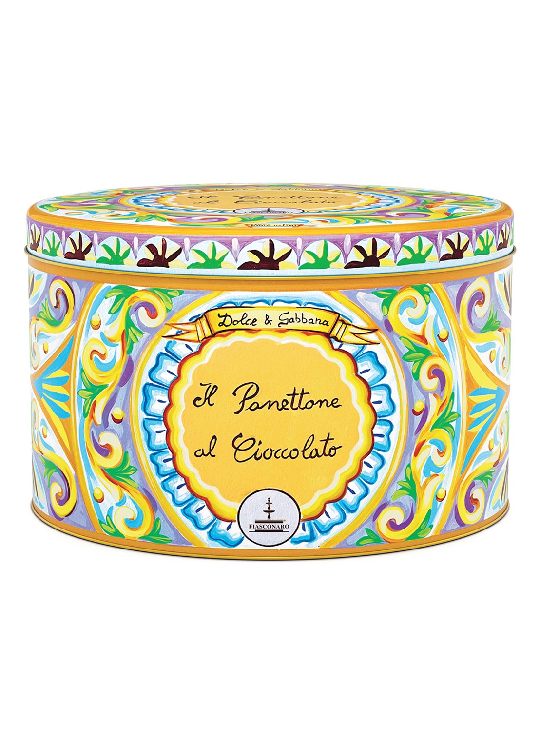 Dolce & Gabbana Fiasconaro panettone met pure en melkchocolade in bewaarblik 500 gram - voorkant groen
