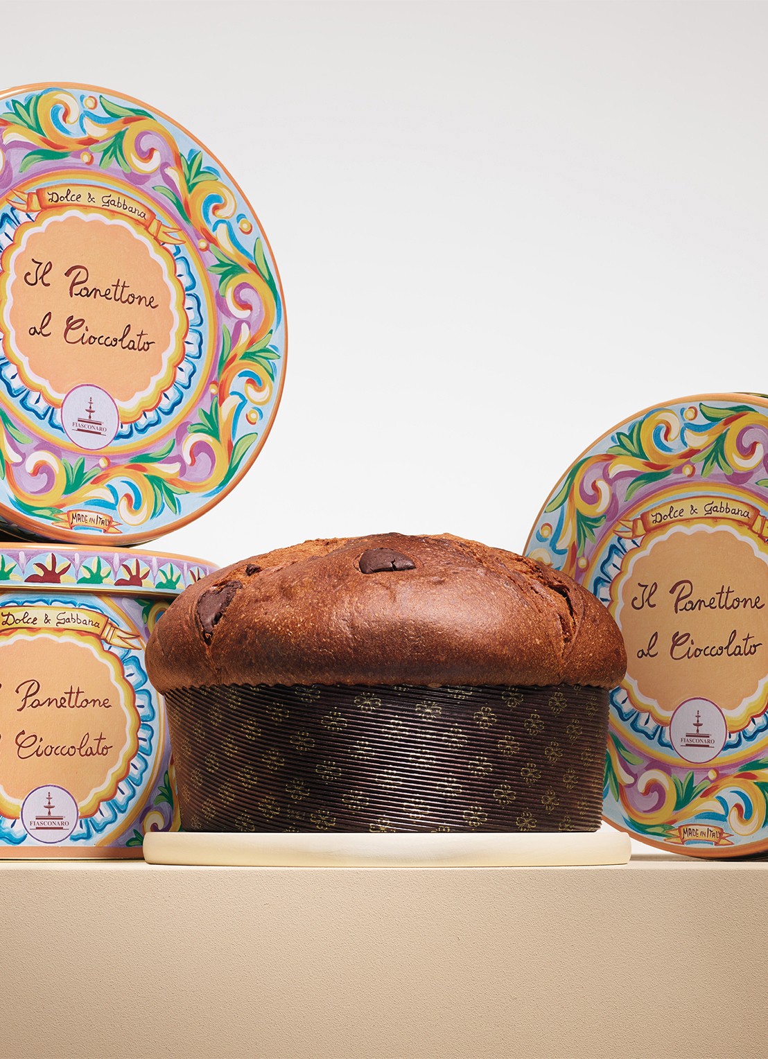 Dolce & Gabbana Fiasconaro panettone met pure en melkchocolade in bewaarblik 500 gram - voorkant 2 groen