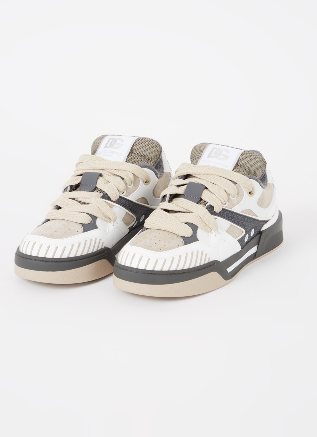 Dolce & Gabbana New Roma Skate sneaker van kalfsleer met kalfssuède details - detail donkerbeige