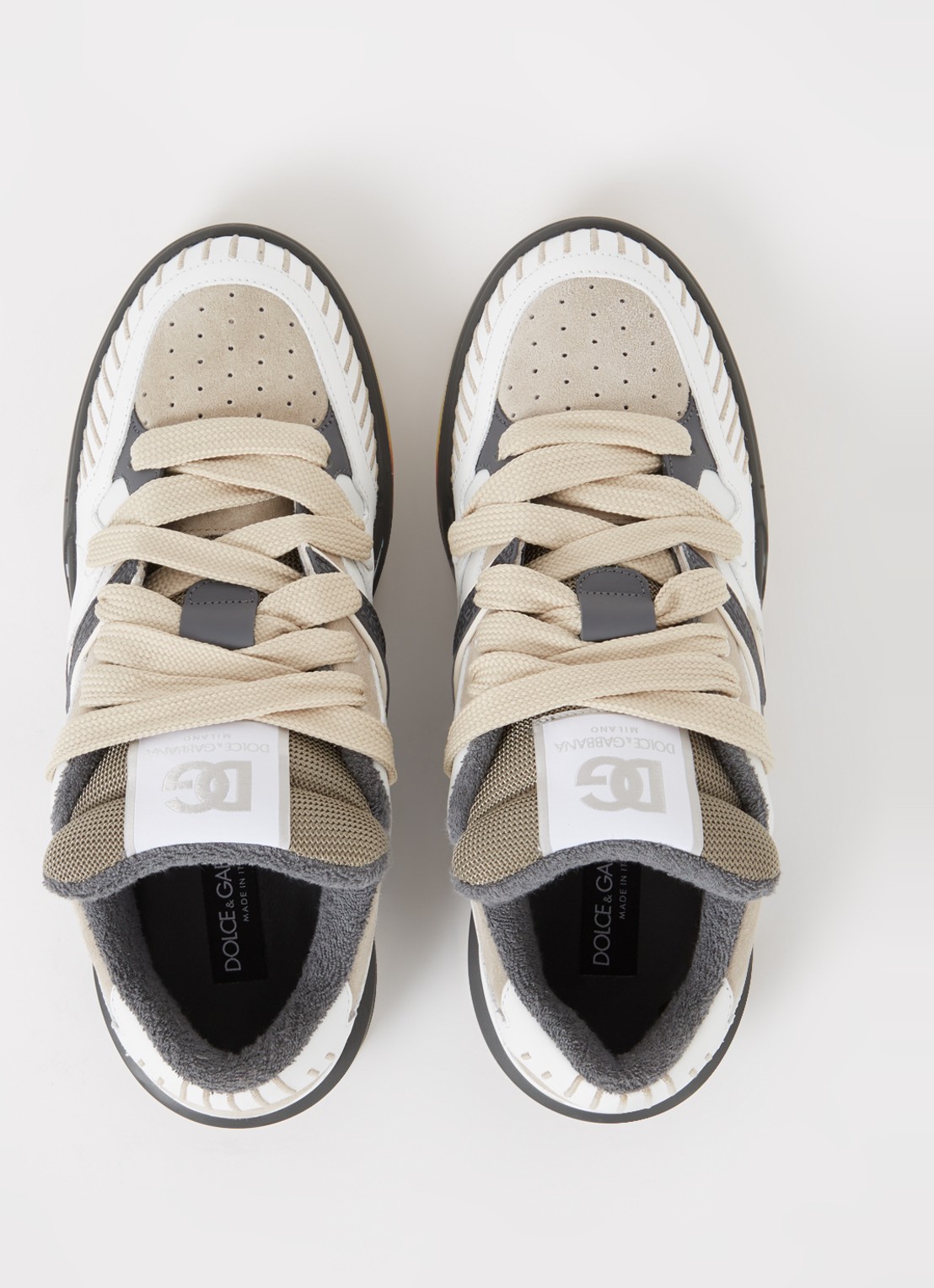 Dolce & Gabbana New Roma Skate sneaker van kalfsleer met kalfssuède details - detail 3 donkerbeige