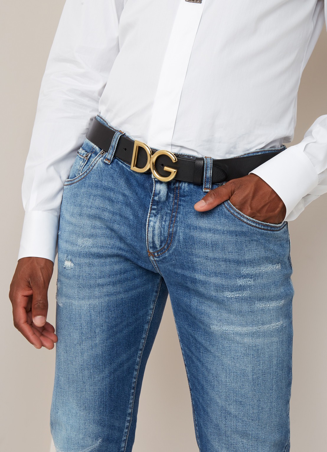 Dolce & Gabbana Riem van kalfsleer met logo - voorkant 2 goud