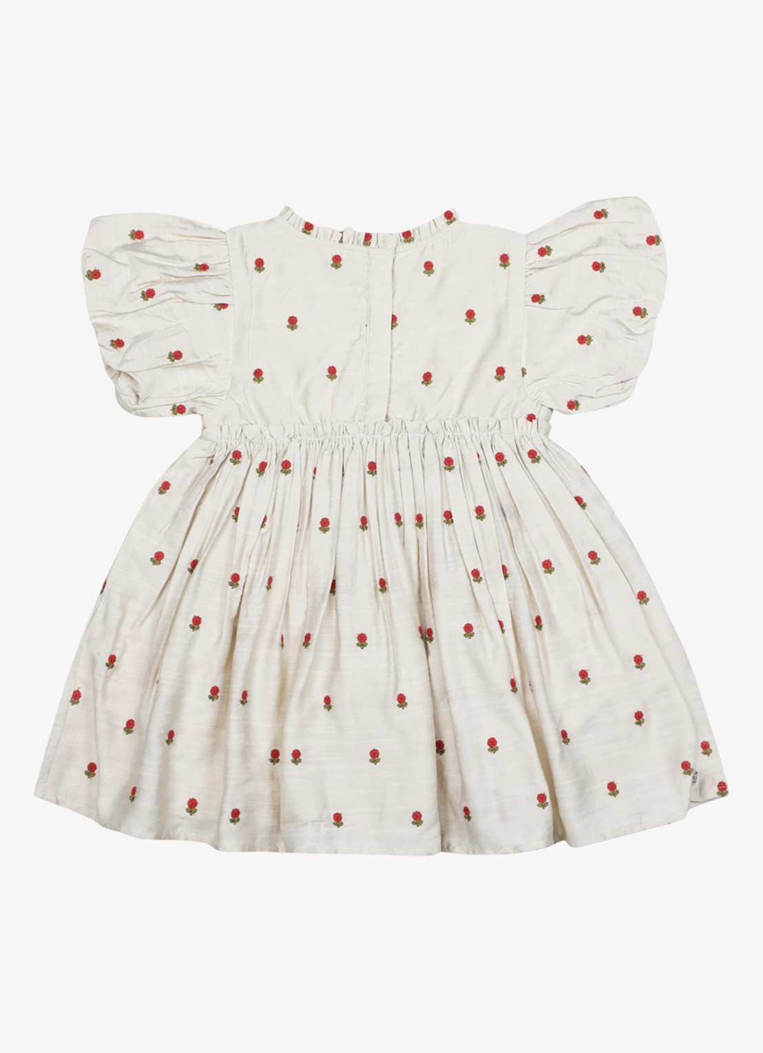 Donsje Amsterdam Camilla Red Roses jurk met pofmouw - achterkant 3 zand
