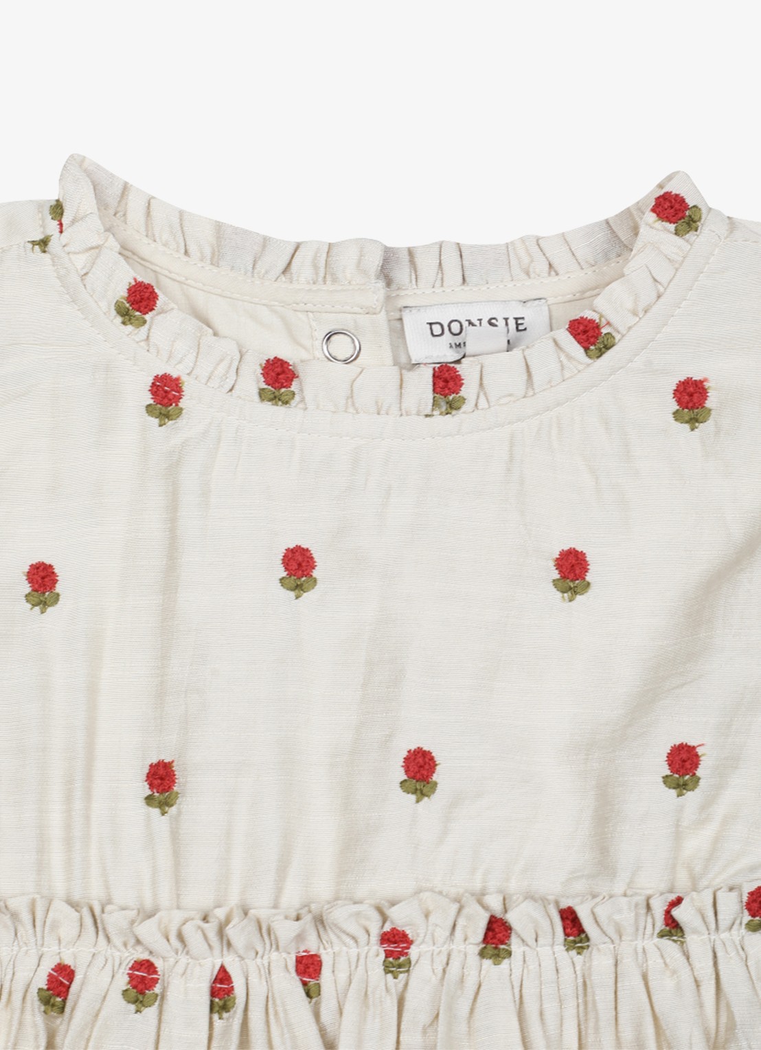 Donsje Amsterdam Camilla Red Roses jurk met pofmouw - detail 4 zand