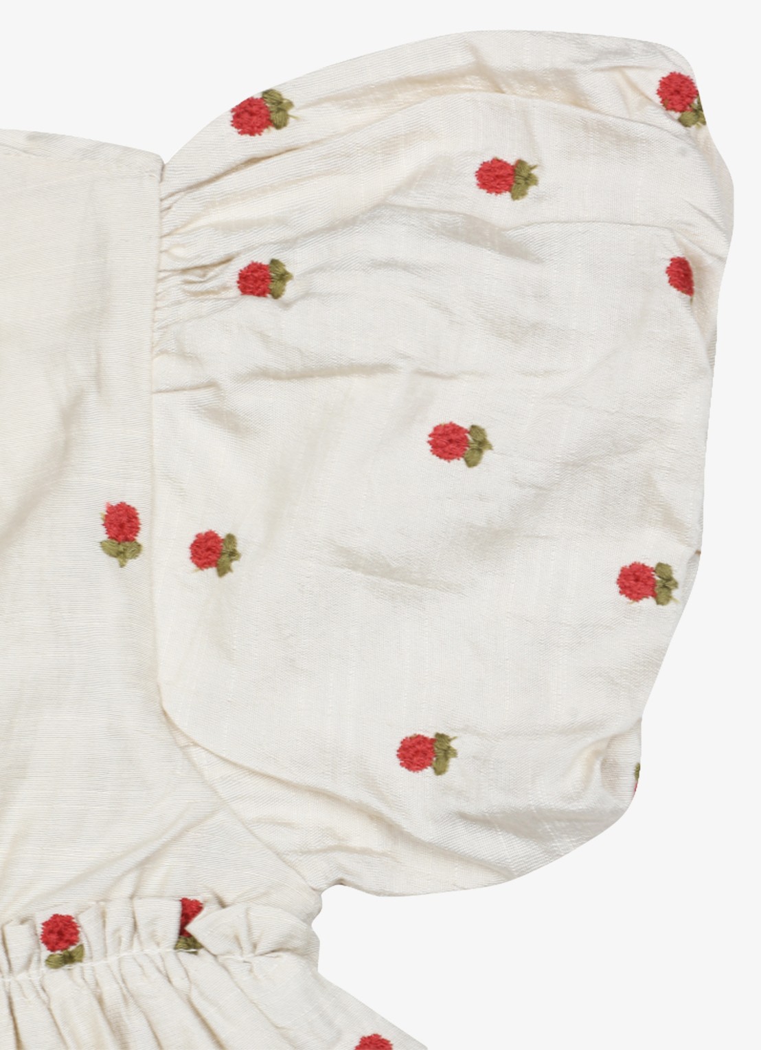 Donsje Amsterdam Camilla Red Roses jurk met pofmouw - detail 5 zand