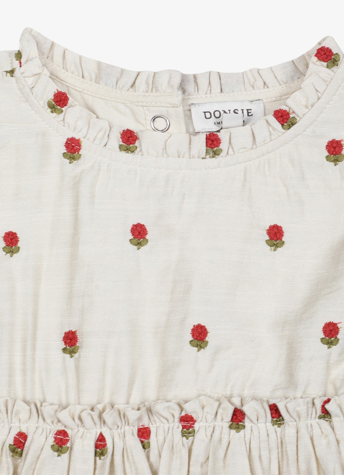 Donsje Amsterdam Camilla Red Roses mini jurk met bloemenprint - detail 4 zand