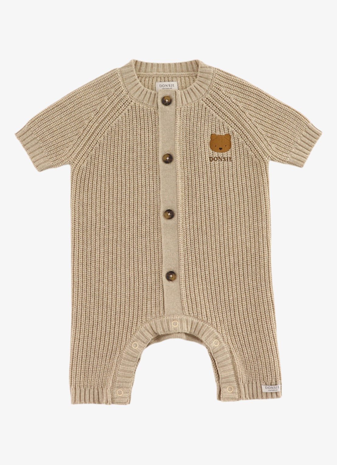 Donsje Amsterdam Dantje grofgebreide jumpsuit met borduring - voorkant beige