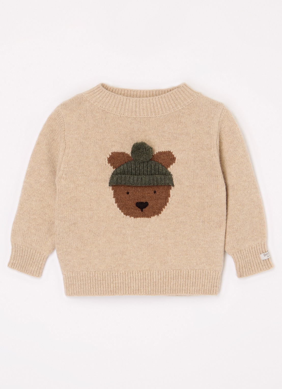 Donsje Amsterdam Denn Bear fijngebreide trui van merino wol - voorkant 2 beige