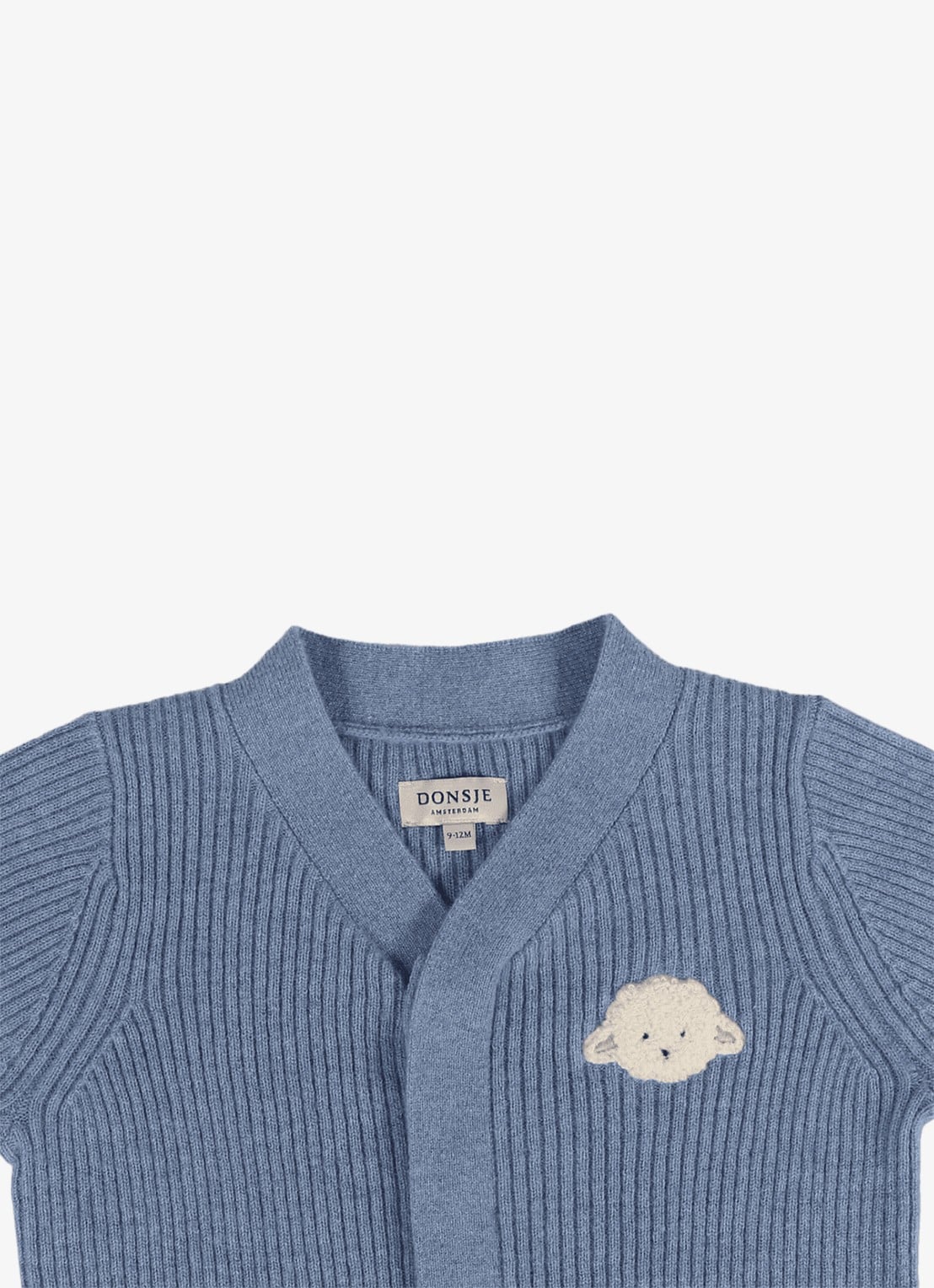 Donsje Amsterdam Fennie ribgebreid vest met borduring - detail 3 blauw