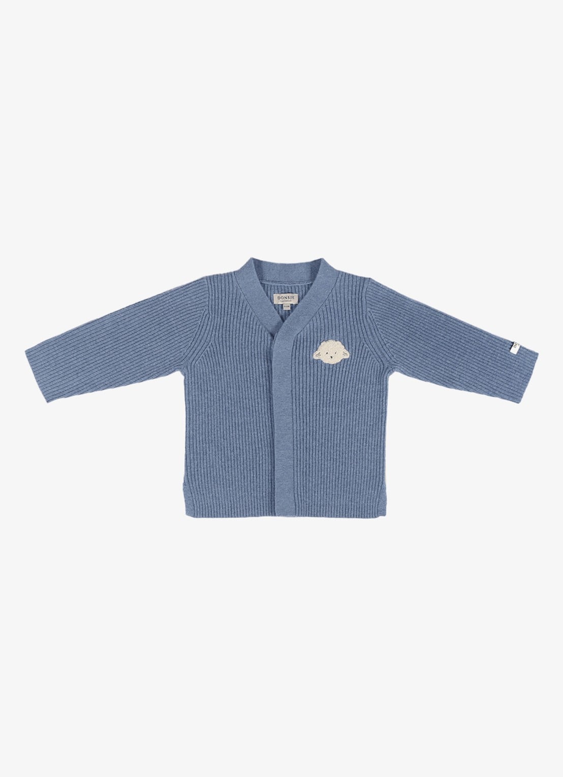 Donsje Amsterdam Fennie ribgebreid vest met borduring - voorkant blauw