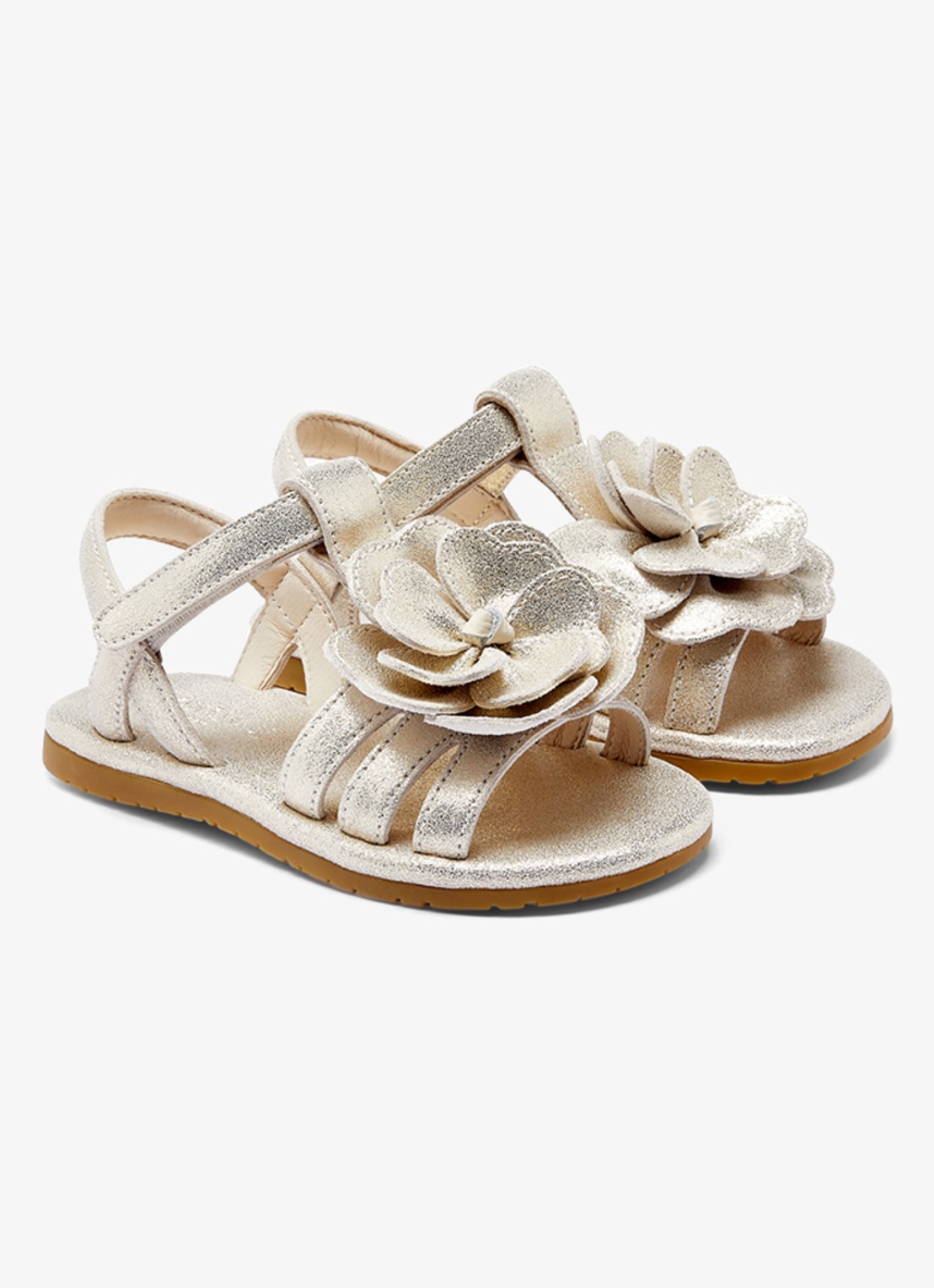 Donsje Amsterdam Iles Fields Buttercup sandaal van leer met applicatie - voorkant 3 zilver