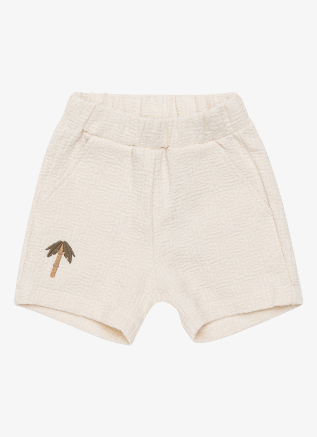 Donsje Amsterdam Ithri Palm Tree straight fit korte joggingbroek van katoen - voorkant 3 beige
