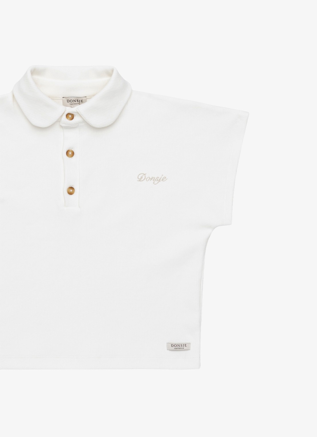 Donsje Amsterdam Ivelle polo met ribstructuur - detail 6 gebroken wit