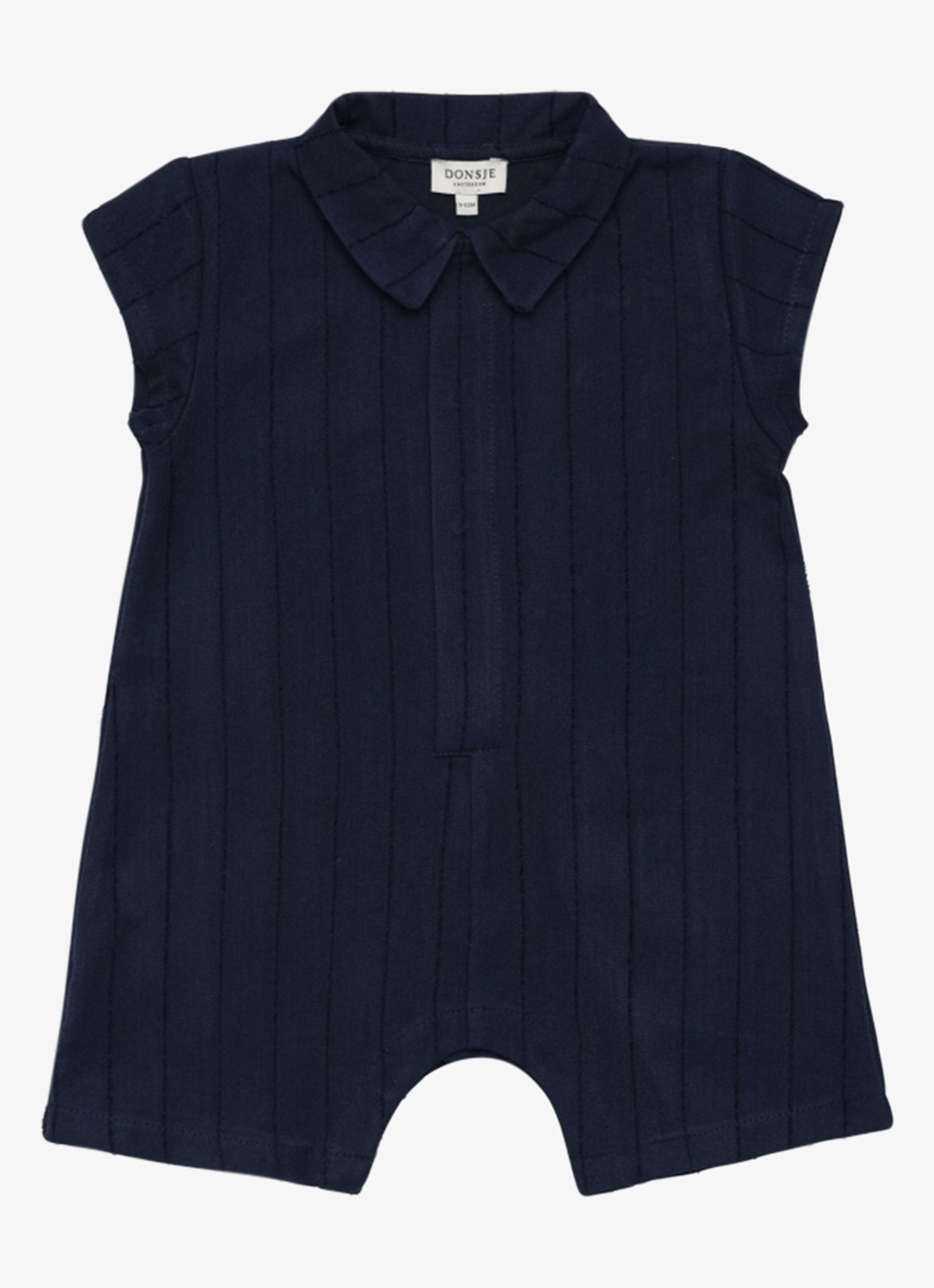 Donsje Amsterdam Kajani ribgebreide playsuit met logoborduring - voorkant beige