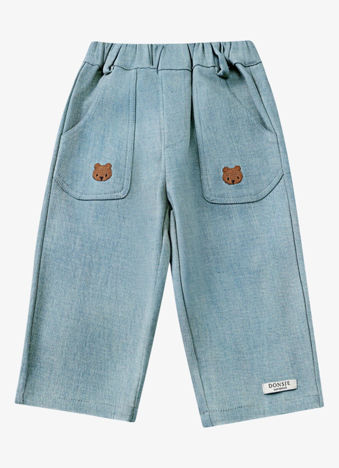 Donsje Amsterdam Kassim Bear broek van chambray - voorkant 2 lichtblauw