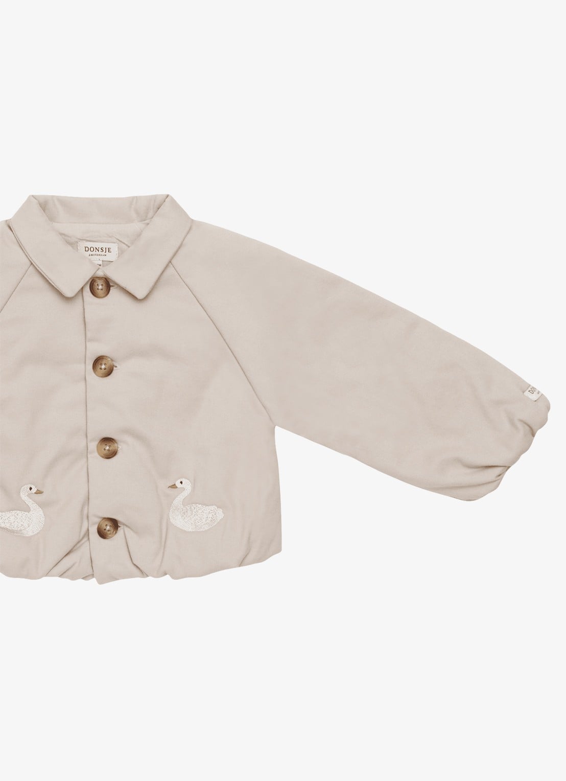 Donsje Amsterdam Kesi Swans jack met borduring - detail taupe
