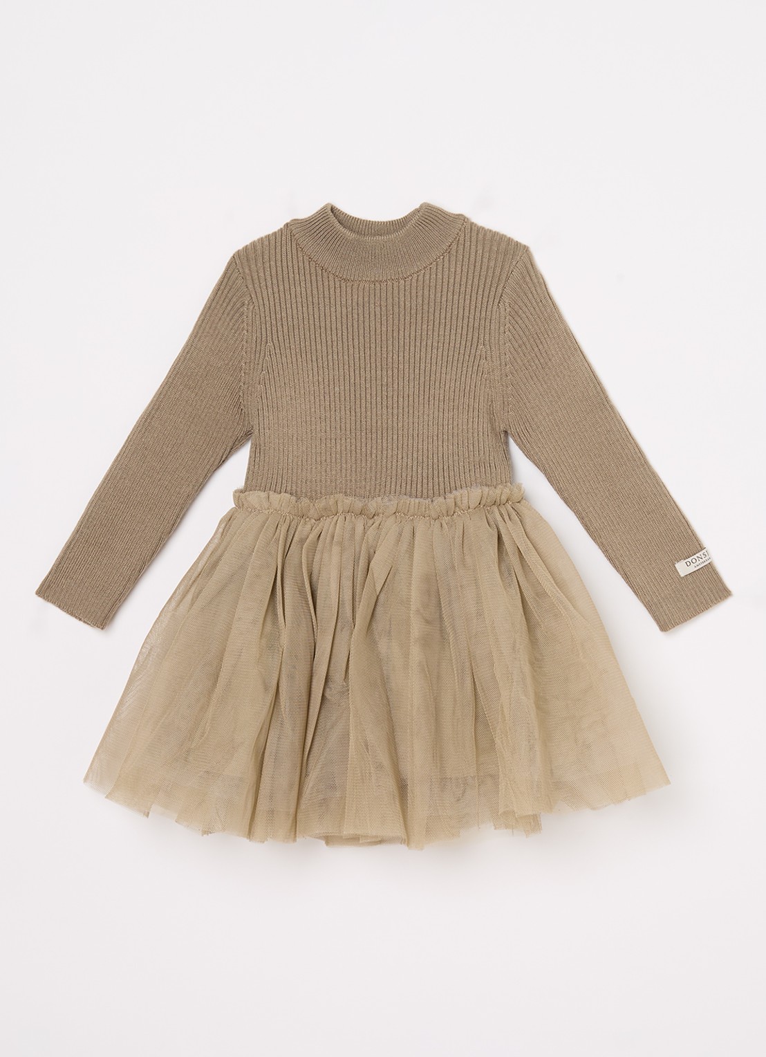 Donsje Amsterdam Lotus jurk met details van mesh - voorkant 2 khaki