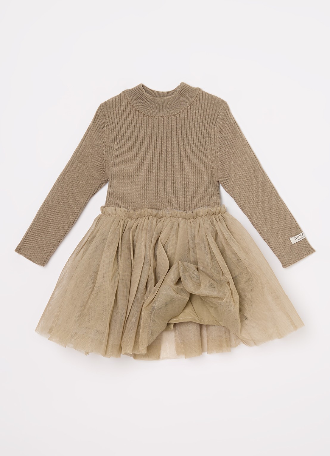 Donsje Amsterdam Lotus jurk met details van mesh - voorkant 3 khaki