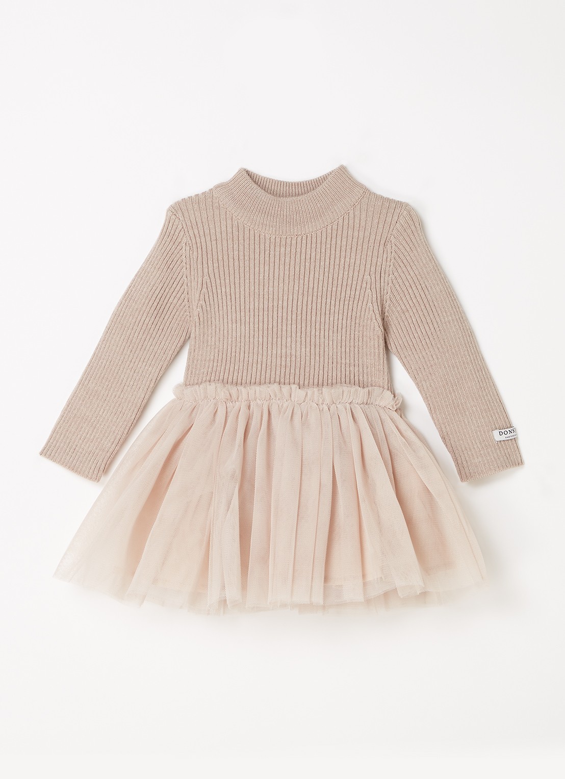 Donsje Amsterdam Lotus jurk met details van mesh - voorkant beige