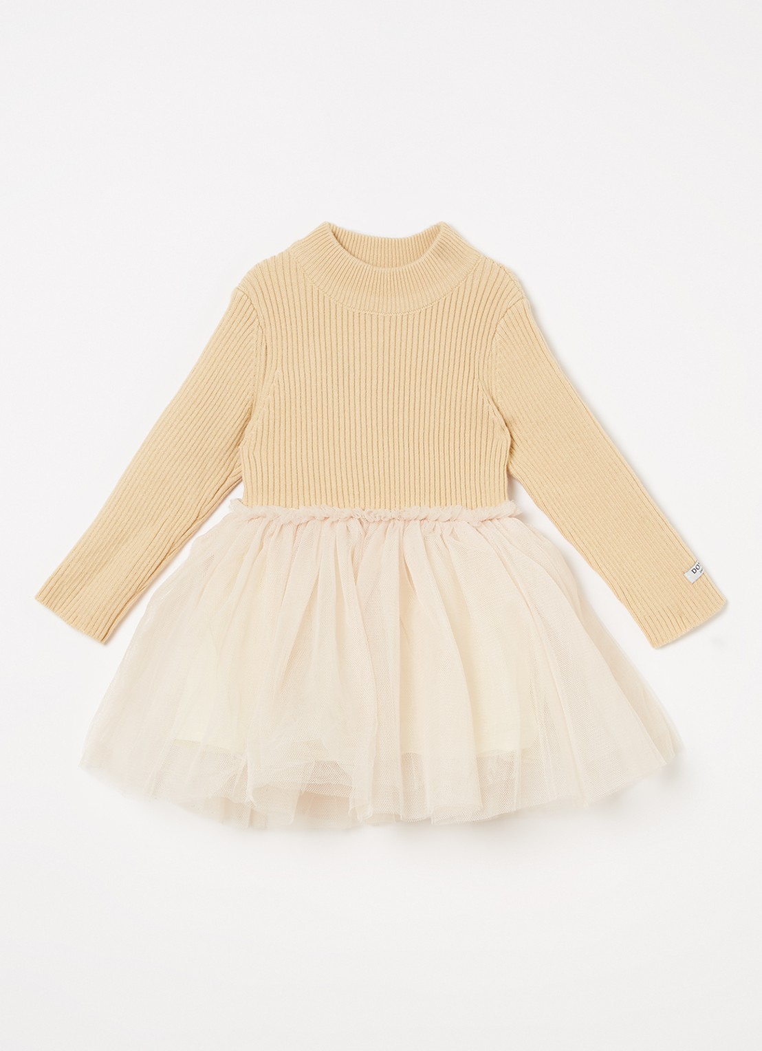 Donsje Amsterdam Lotus jurk met details van mesh - voorkant vanillegeel