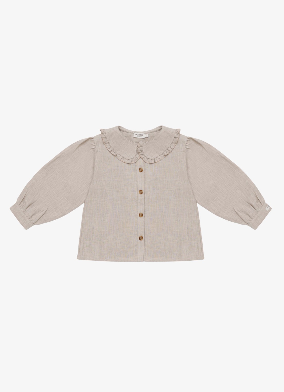 Donsje Amsterdam Luikje blouse in linnenblend - voorkant taupe