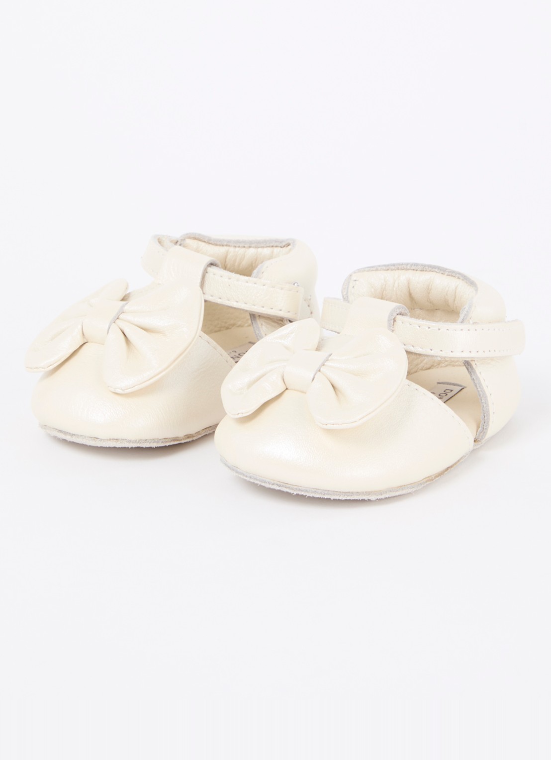 Donsje Amsterdam Meau babyschoentjes van leer met metallic finish - voorkant 4 vanillegeel