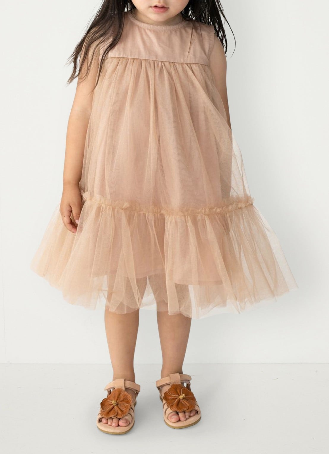Donsje Amsterdam Negina jurk met tule - voorkant 6 beige