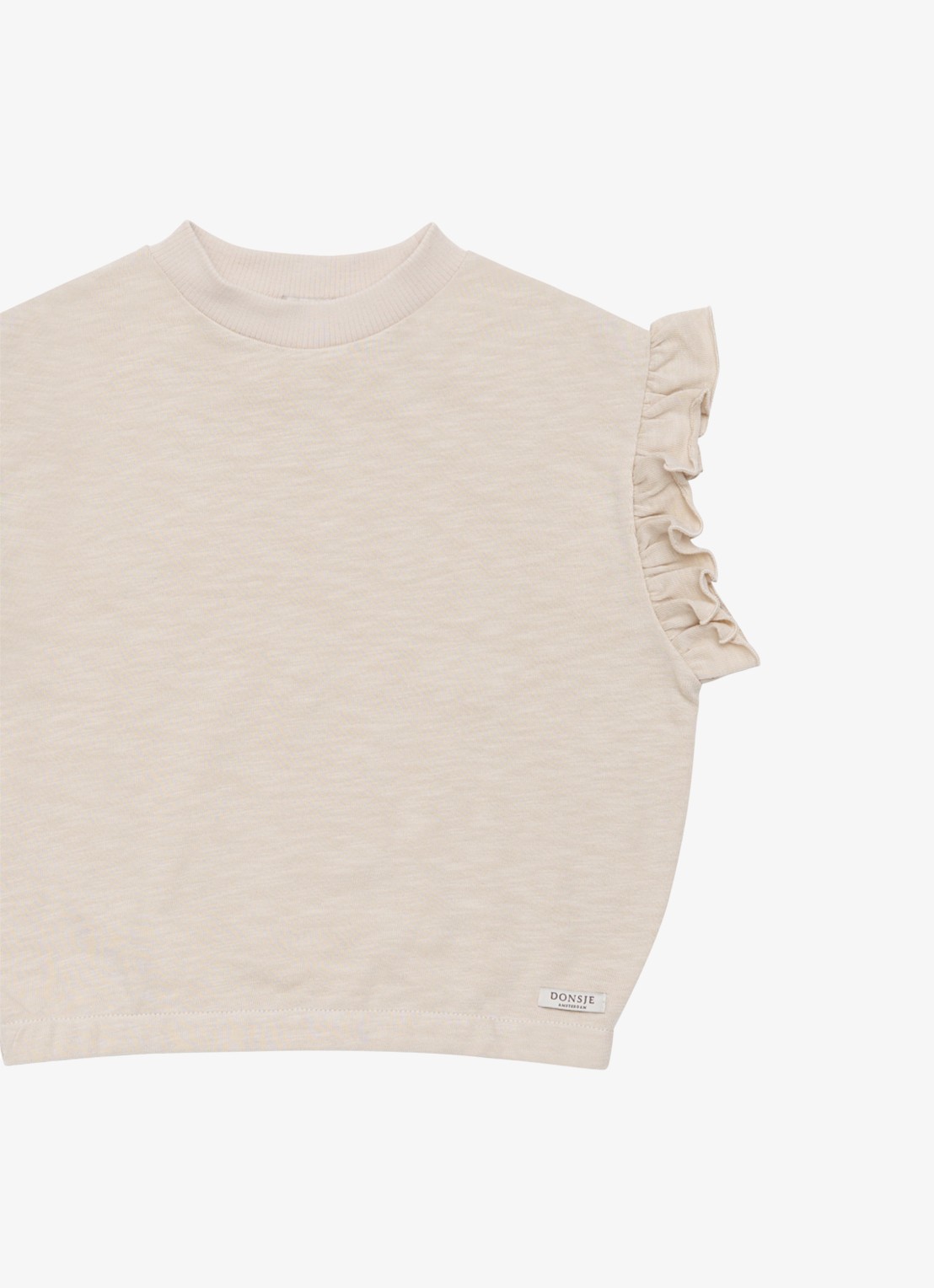 Donsje Amsterdam Nuriel top met ruches - detail 3 zand