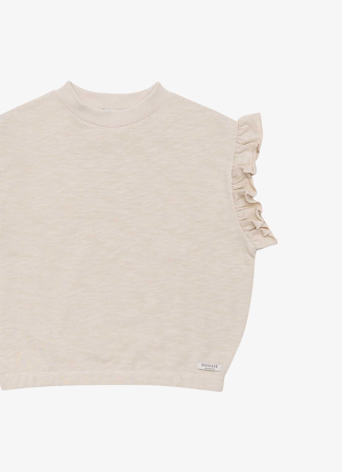 Donsje Amsterdam Nuriel top met ruches - detail 4 zand