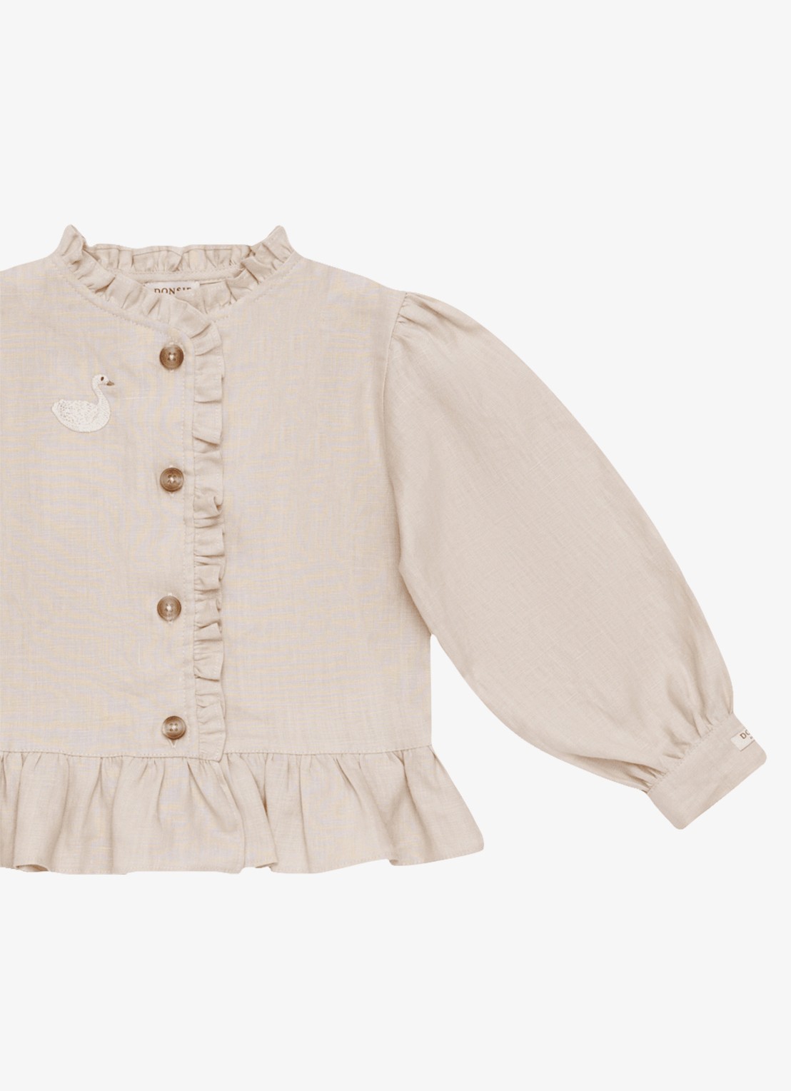 Donsje Amsterdam Siles blouse met borduring in llinnenblend - detail beige