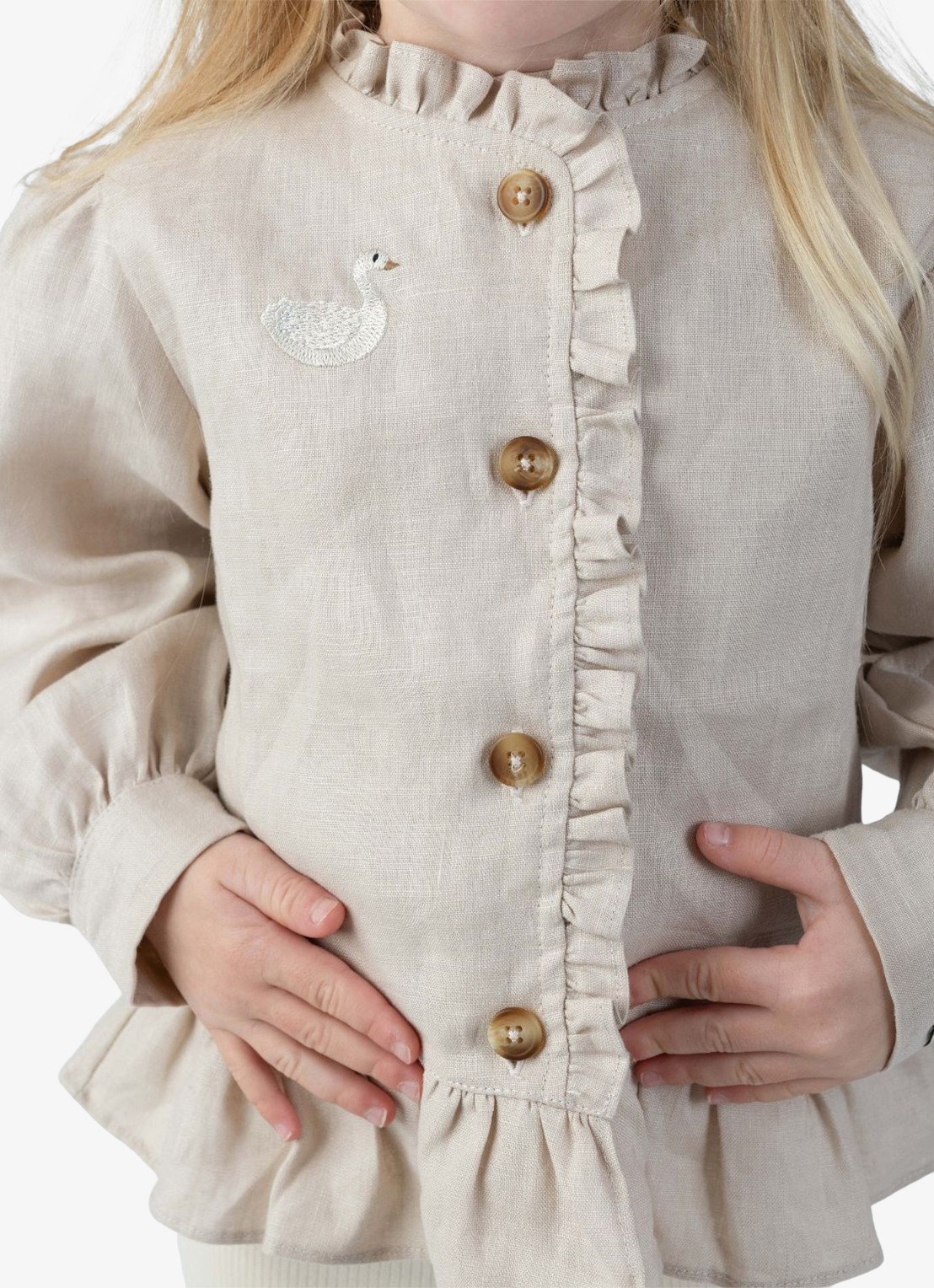 Donsje Amsterdam Siles blouse met borduring in llinnenblend - voorkant 4 beige