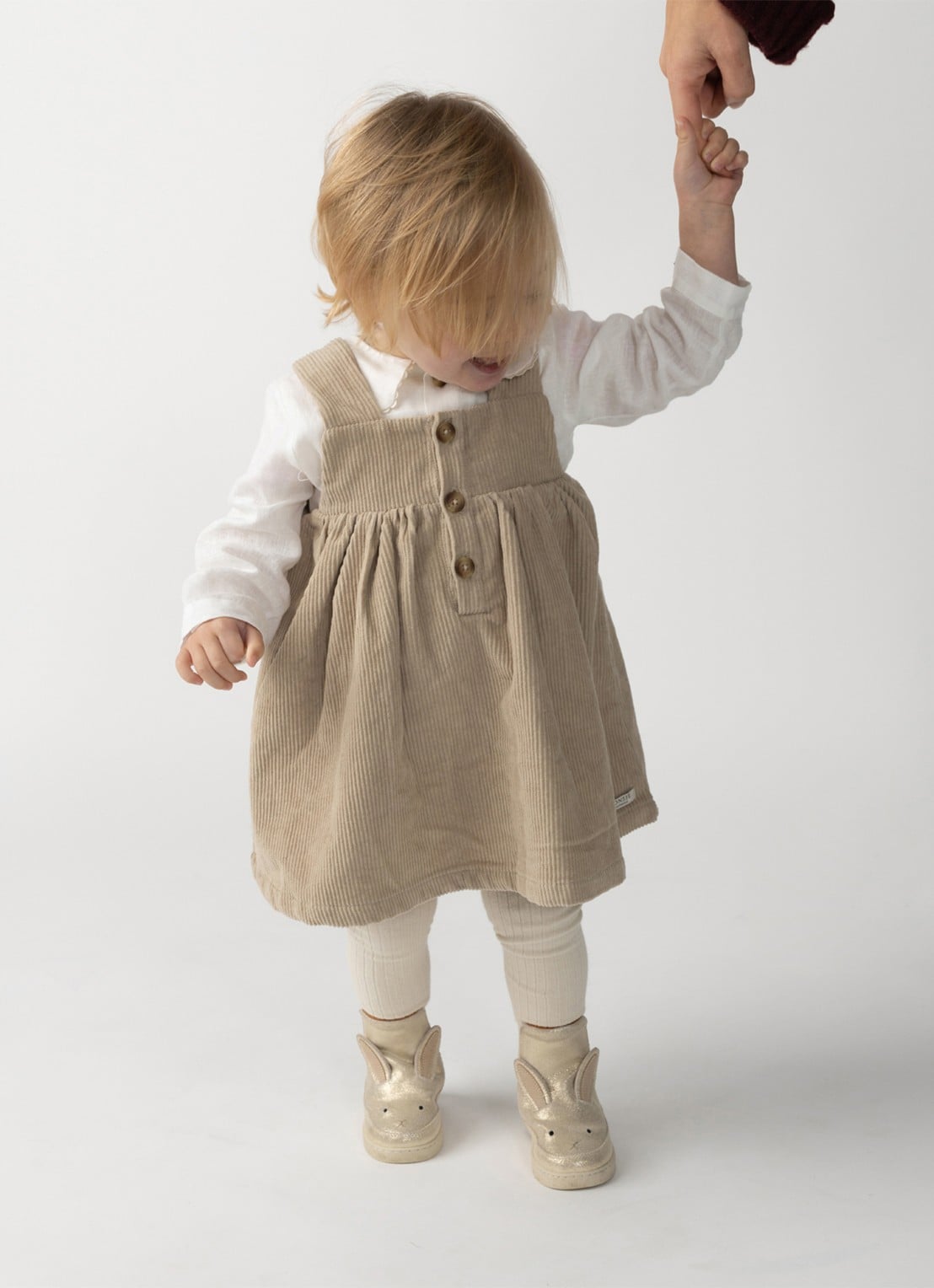 Donsje Amsterdam Thewa jurk van corduroy - voorkant 2 beige