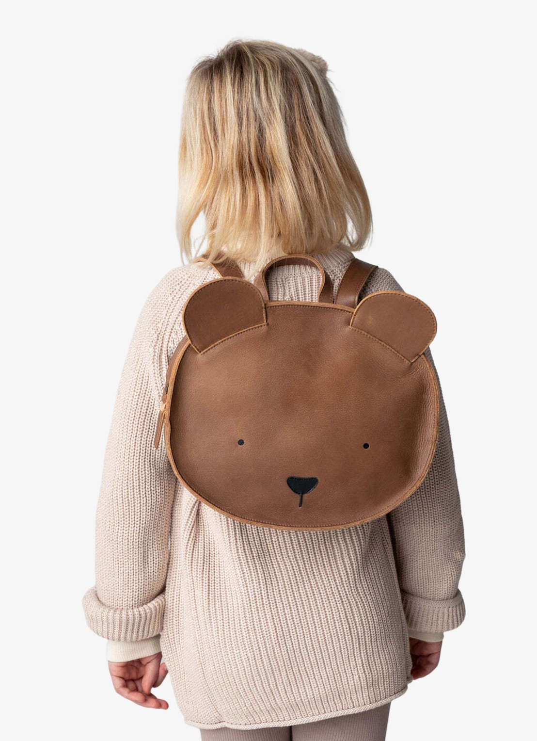Donsje Amsterdam Umi Bear rugzak van leer - voorkant 2 bruin