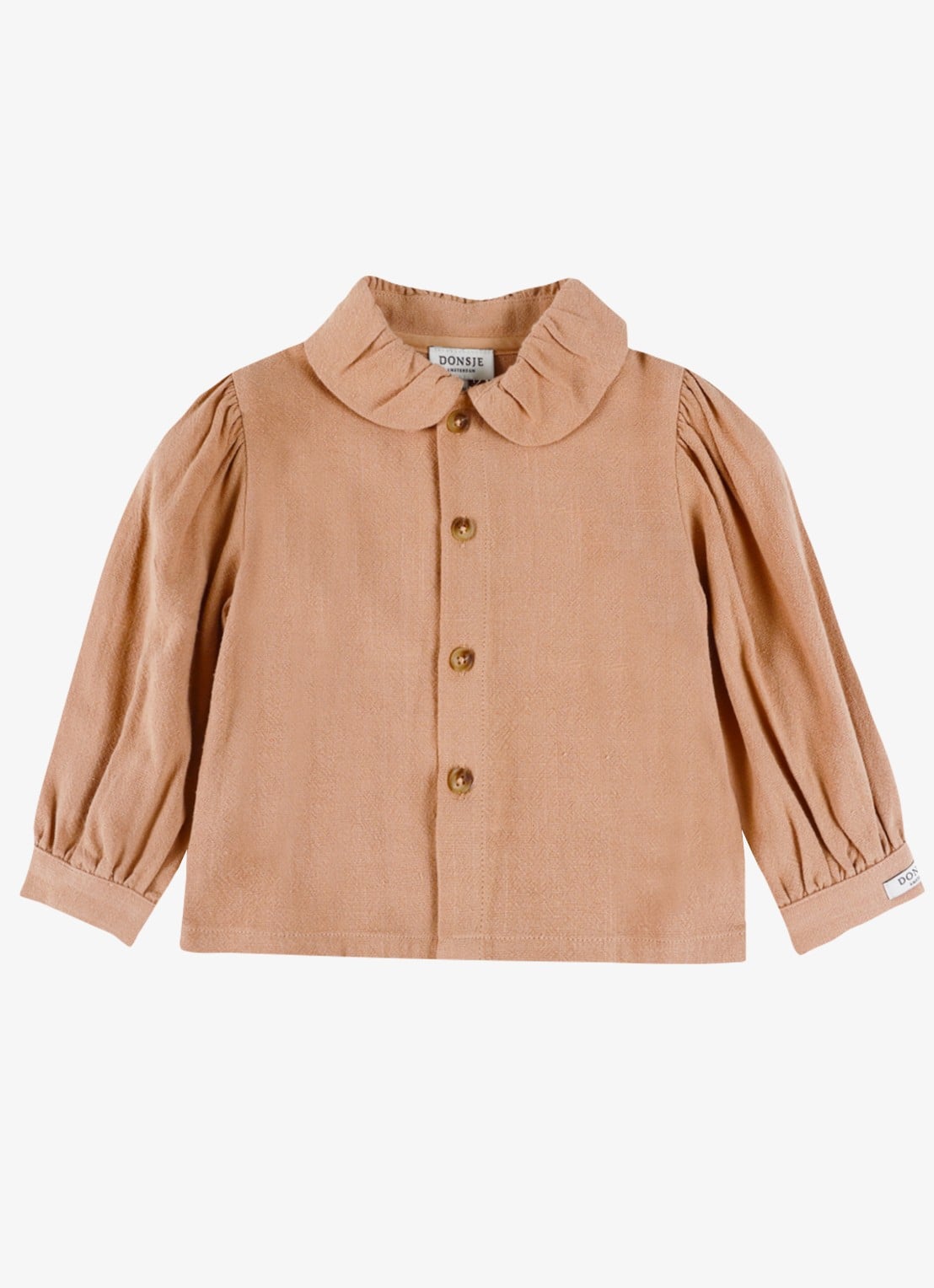Donsje Amsterdam Winnie blouse met pofmouw - voorkant lichtbruin