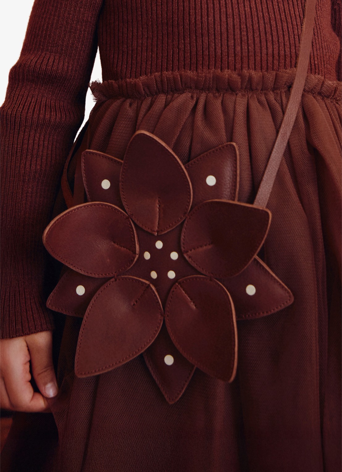 Donsje Amsterdam Wonda Winter Flower crossbodytas van leer - voorkant 2 bordeauxrood