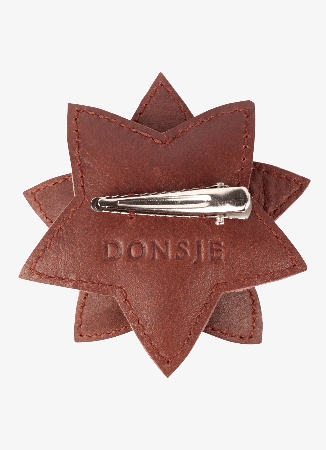 Donsje Amsterdam Wonda Winter Flower haarclip van leer - achterkant bordeauxrood