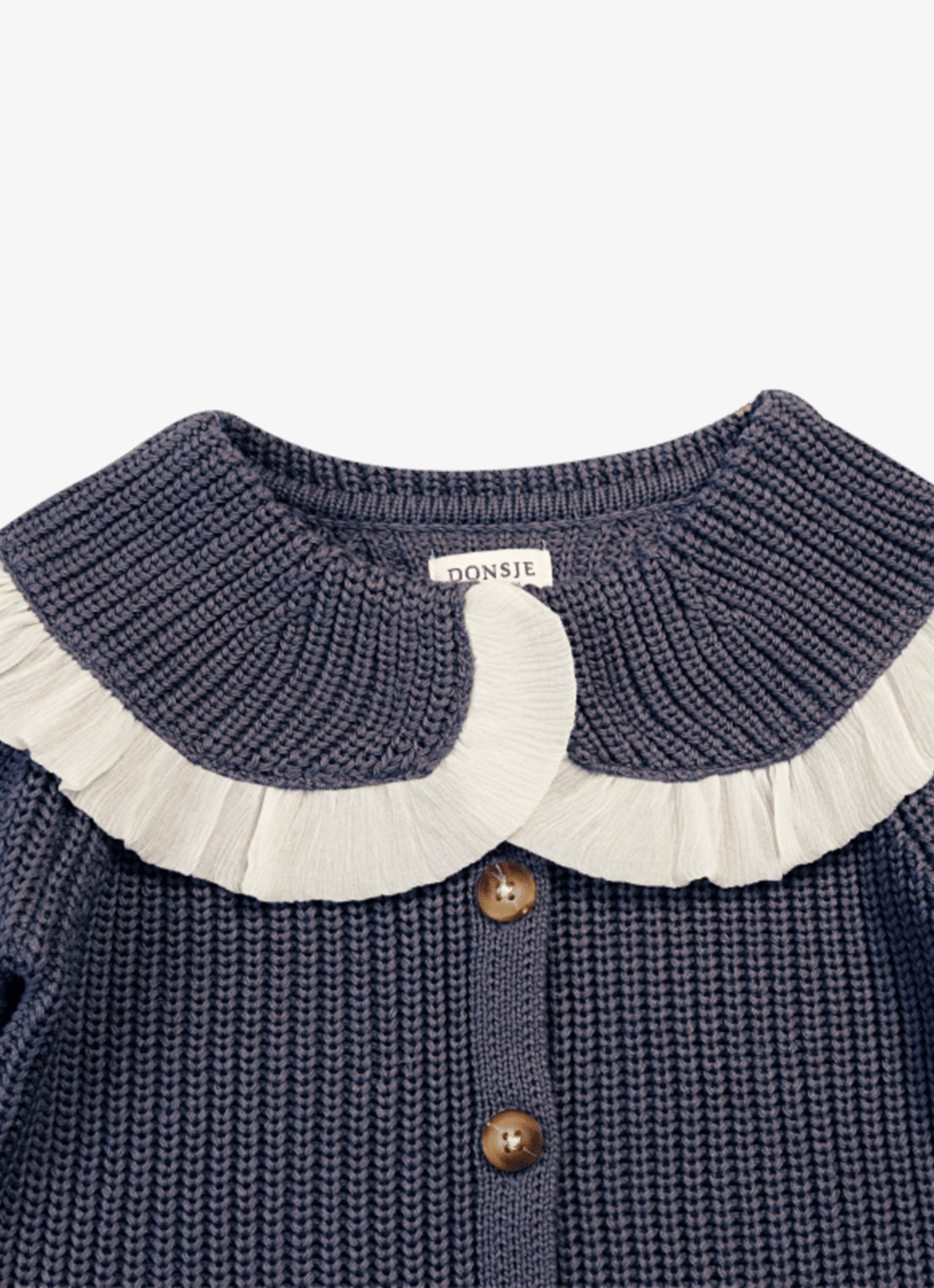 Donsje Amsterdam Zoila grofgebreid vest met ruches - detail 4 donkerblauw