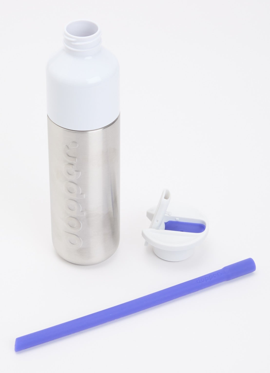 Dopper Steel x Flip Straw waterfles 49 cl - voorkant 2 zilver