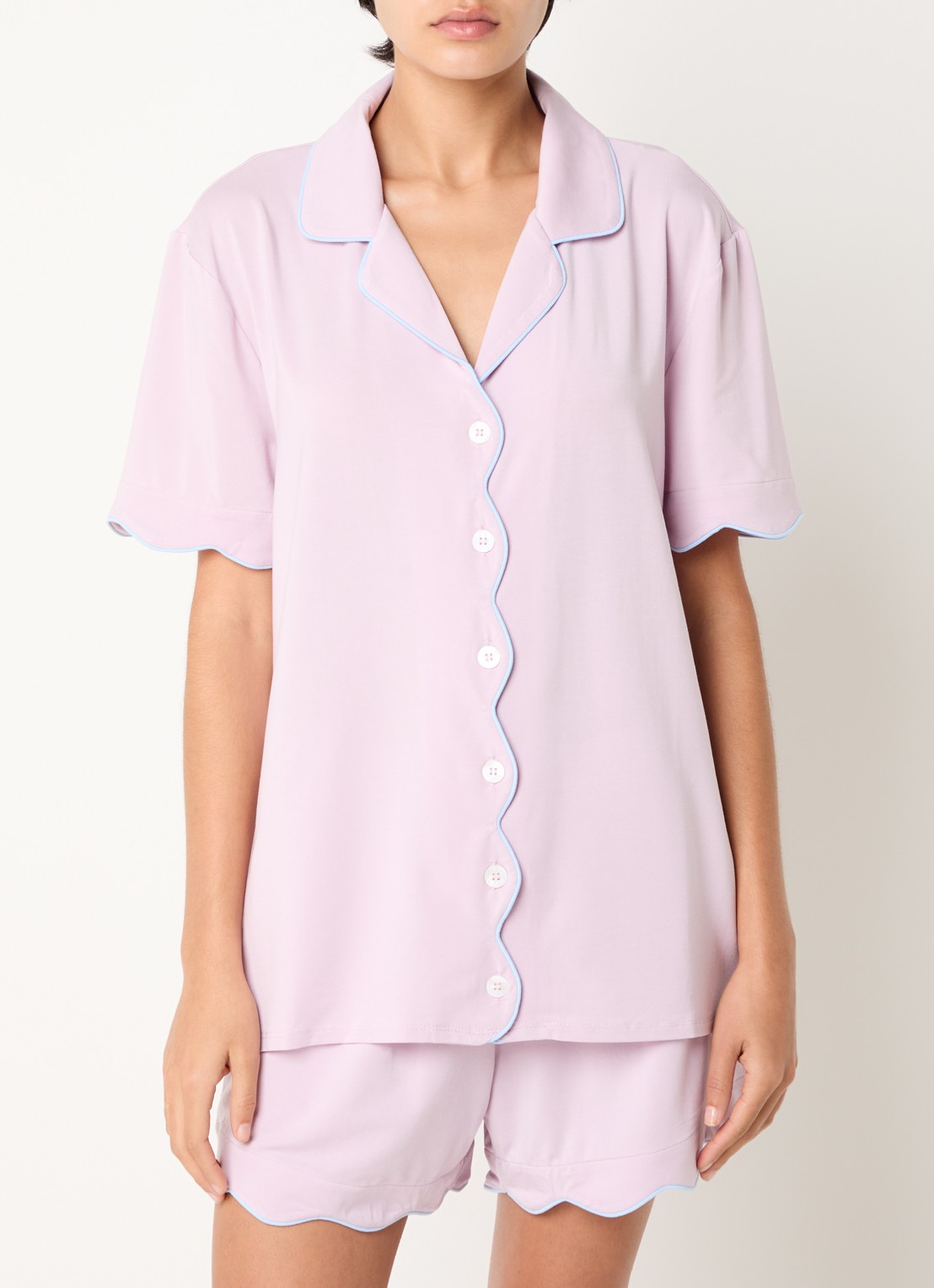 Dore & Rose Pyjamaset met contrasterende bies - detail lichtroze
