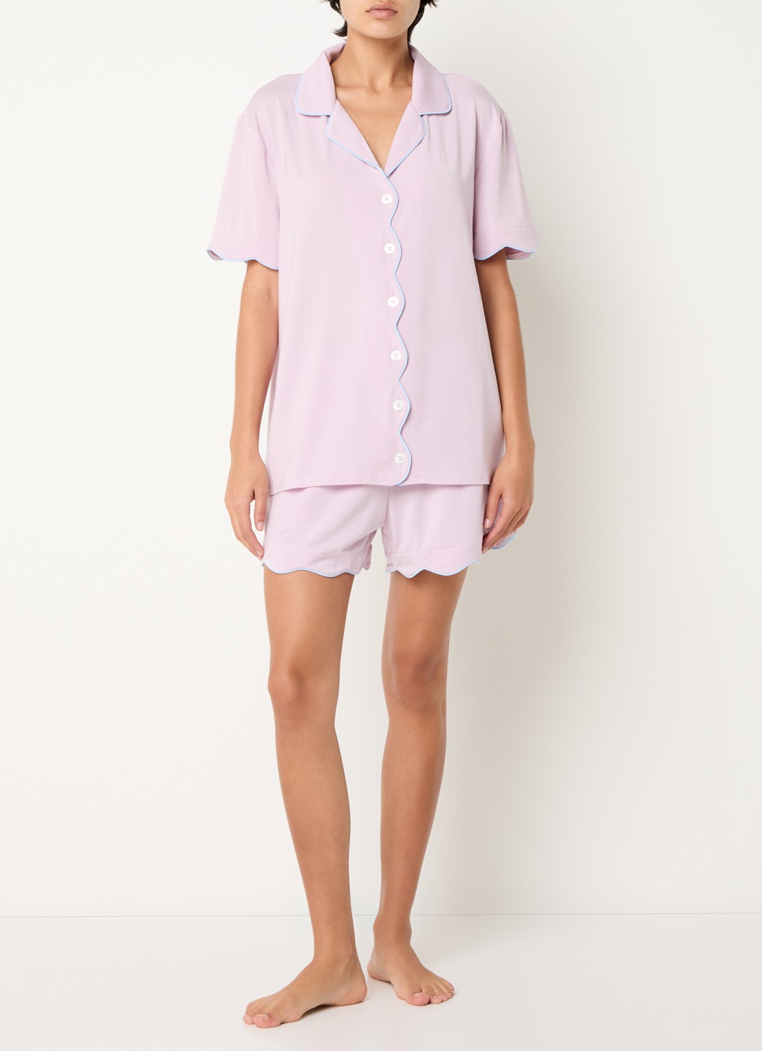 Dore & Rose Pyjamaset met contrasterende bies - voorkant 3 lichtroze