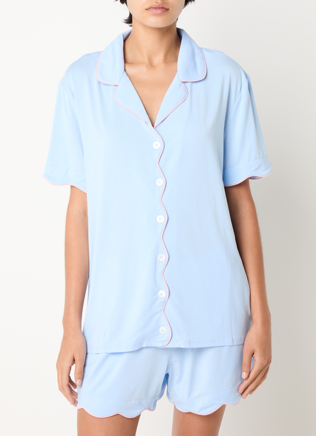 Dore & Rose Pyjamaset met contrasterende bies - detail lichtblauw