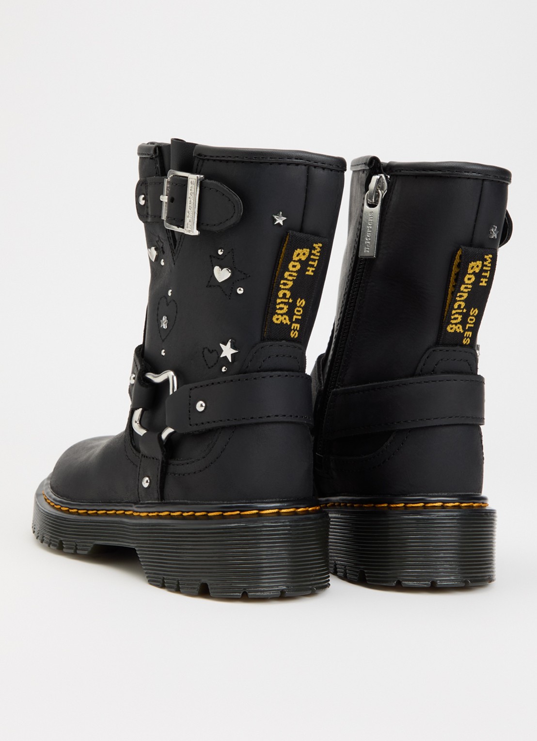 Dr. Martens Ganaya biker boot van leer met studs en doorgestikte details - achterkant 2 zwart