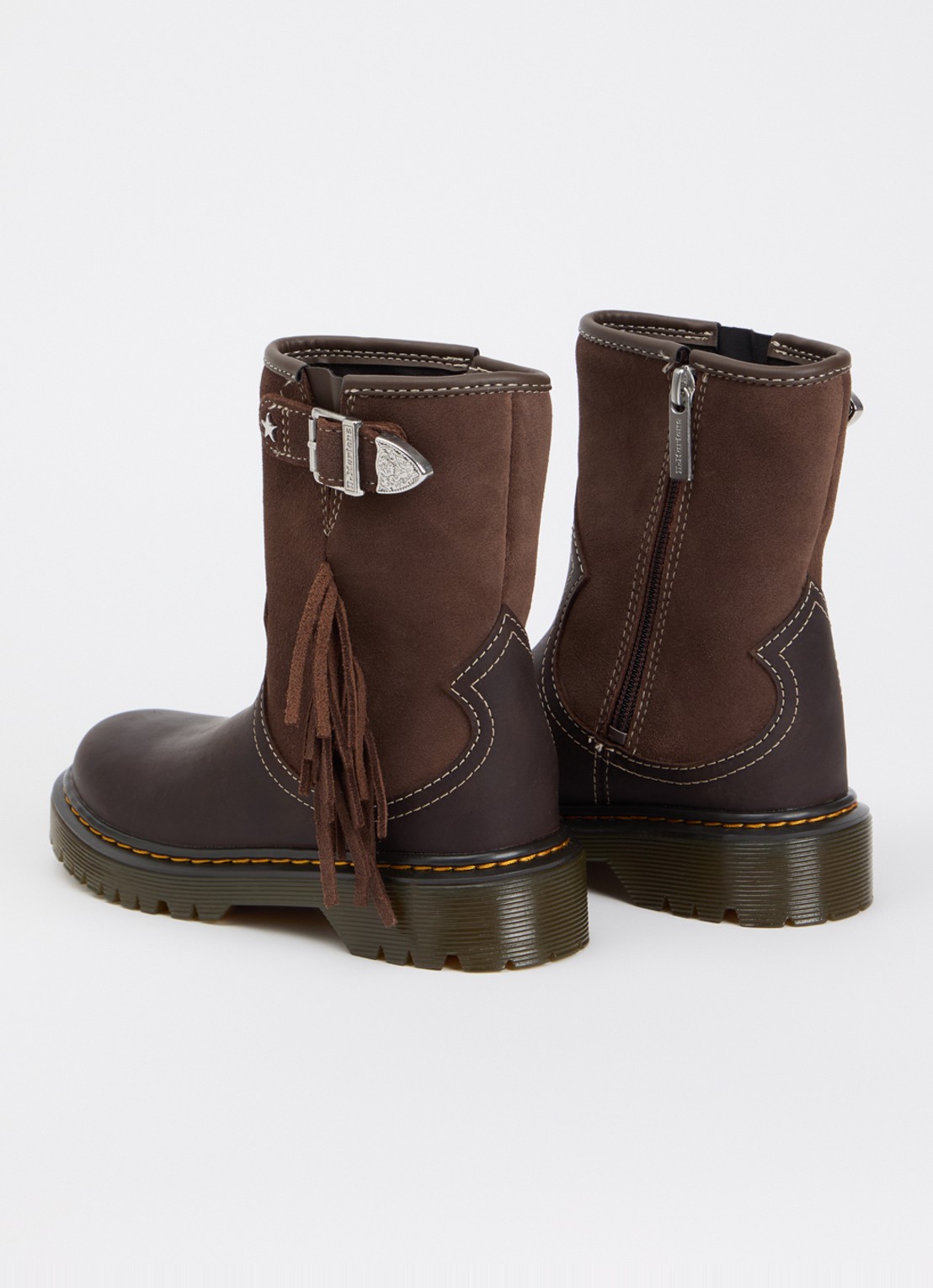 Dr. Martens Genaya laars van leer met details van suède - achterkant donkerbruin