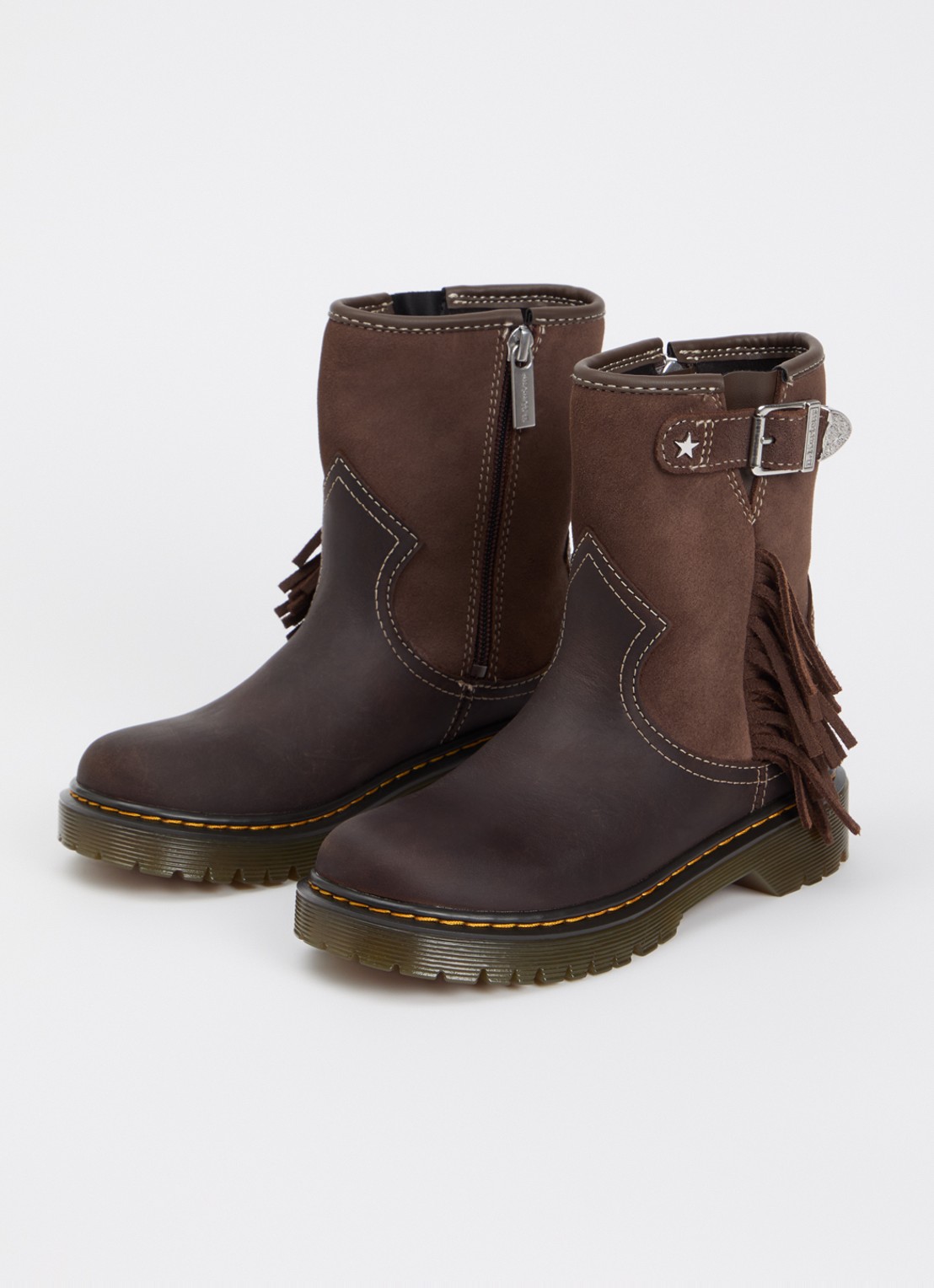 Dr. Martens Genaya laars van leer met details van suède - voorkant 3 donkerbruin