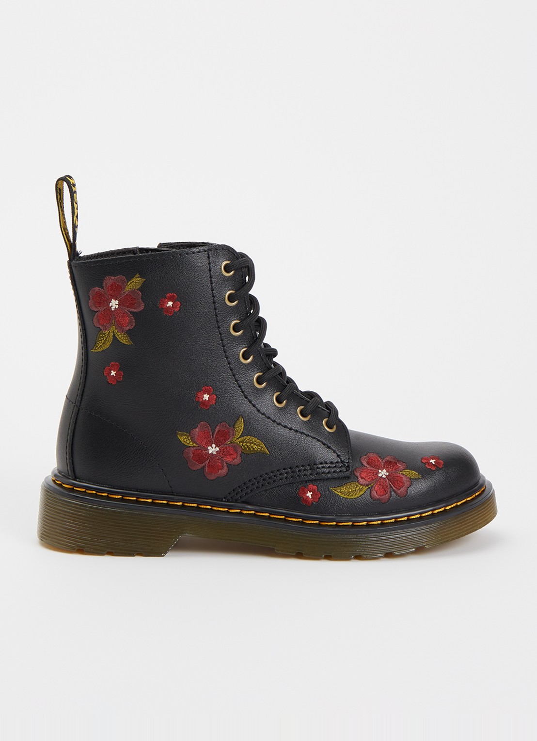 Dr. Martens Pascal veterboot van leer met borduring - voorkant 3 zwart