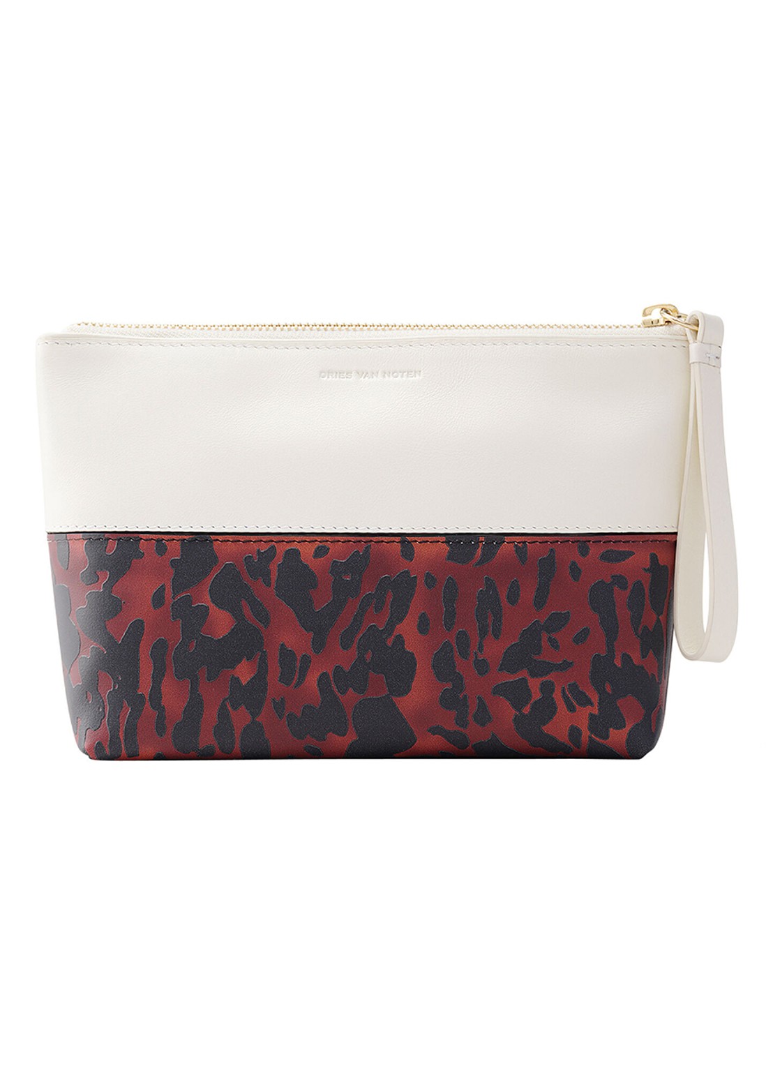 Dries Van Noten Pochette Ivory - make-up tas van kalfsleer - voorkant ivory